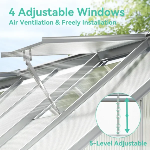 10x12 FT PC Greenhouse with Sliding Doors & Adjustable Roof Vents - 图片 8