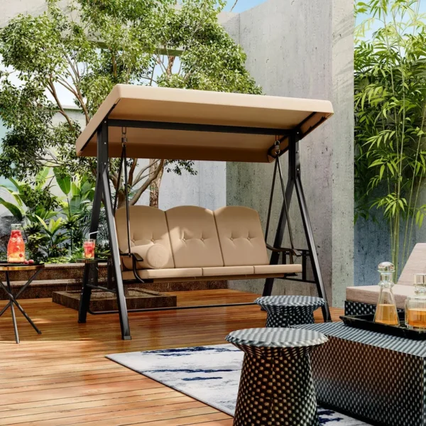 3-Person Canopy Porch Swing Outdoor Large Patio Swing Chair - 图片 3