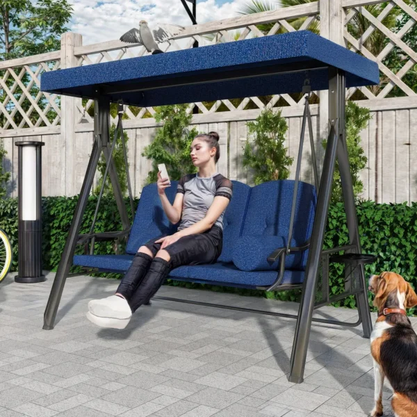 3-Person Canopy Porch Swing Outdoor Large Patio Swing Chair - 图片 4