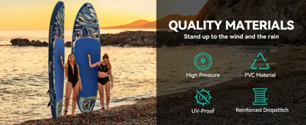 11'x 6'' Inflatable SUP Board with SUP Accessories Including Backpack Wide Stance Surf Control Waterproof Phone Case Leash Paddle Pump Standing Boat - 图片 12