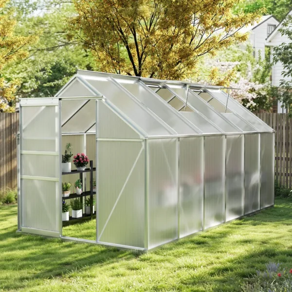 10x12 FT PC Greenhouse with Sliding Doors & Adjustable Roof Vents - 图片 4