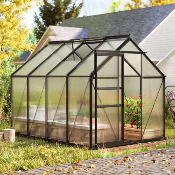 10x12 FT PC Greenhouse with Sliding Doors & Adjustable Roof Vents - 图片 5
