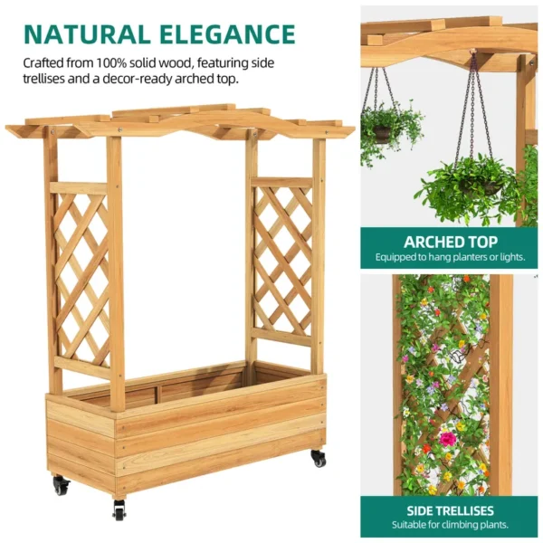 3.6x1.2x4ft Solid Wood Raised Garden Bed with Trellis and Lockable Wheels - 图片 6