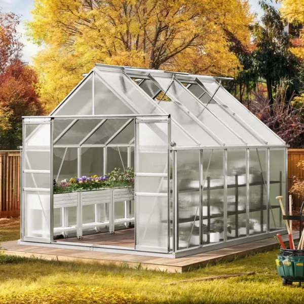 10x12 FT PC Greenhouse with Sliding Doors & Adjustable Roof Vents - 图片 6