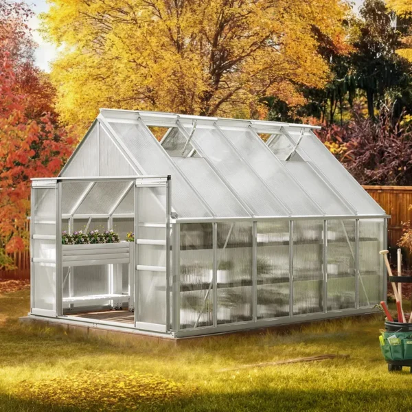 10x12 FT PC Greenhouse with Sliding Doors & Adjustable Roof Vents - 图片 7