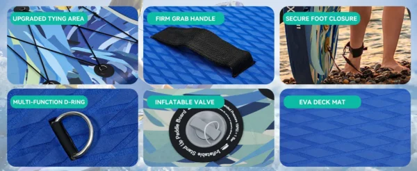 11'x 6'' Inflatable SUP Board with SUP Accessories Including Backpack Wide Stance Surf Control Waterproof Phone Case Leash Paddle Pump Standing Boat - 图片 13