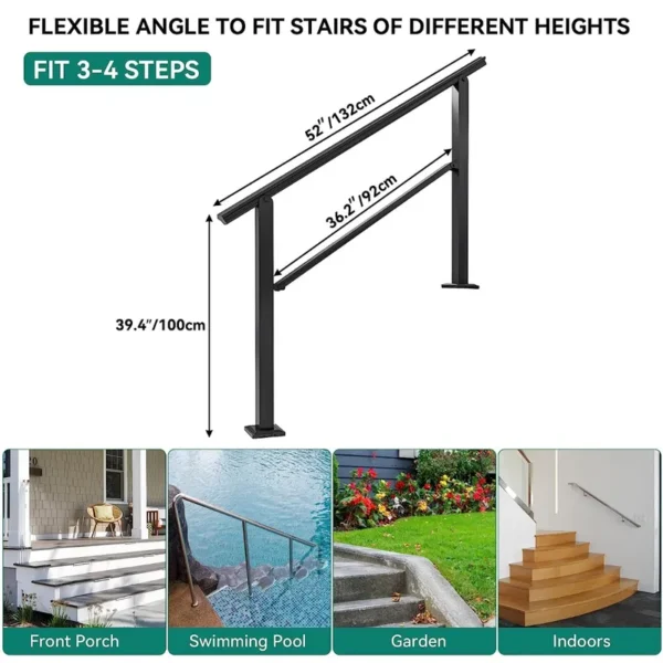 52" Length Handrails For 3-4 Step Stair in Black for Entryway - 图片 7