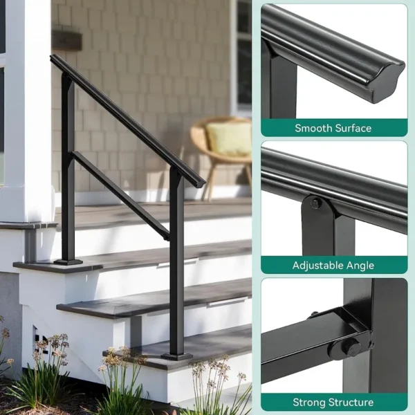 52" Length Handrails For 3-4 Step Stair in Black for Entryway - 图片 8