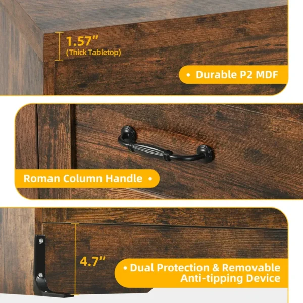 Mid-Century 6-Drawer Double Dresser with Charging Station and Storage Bag - 图片 23