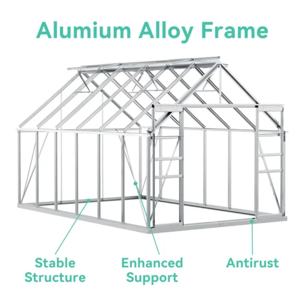 10x12 FT PC Greenhouse with Sliding Doors & Adjustable Roof Vents - 图片 10