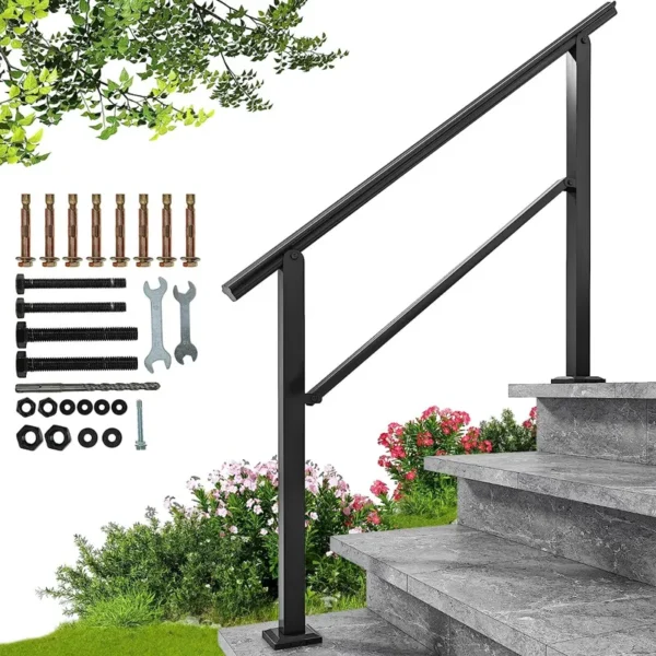 52" Length Handrails For 3-4 Step Stair in Black for Entryway - 图片 9