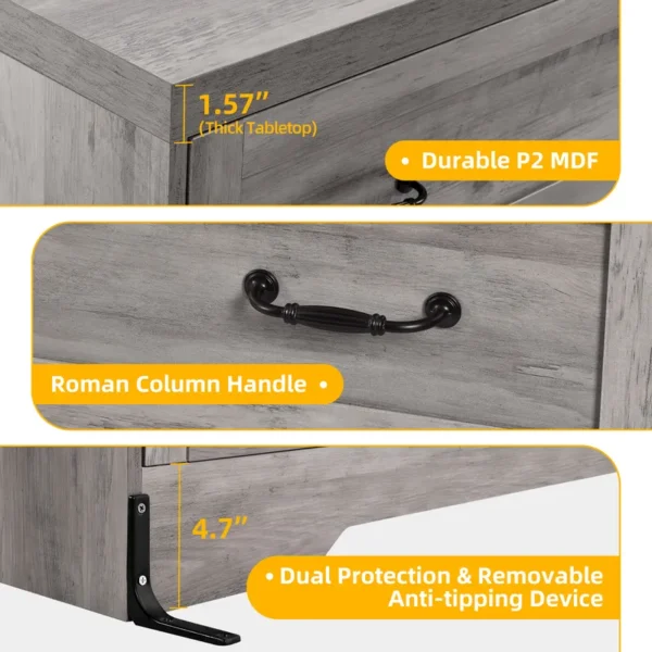 Mid-Century 6-Drawer Double Dresser with Charging Station and Storage Bag - 图片 21