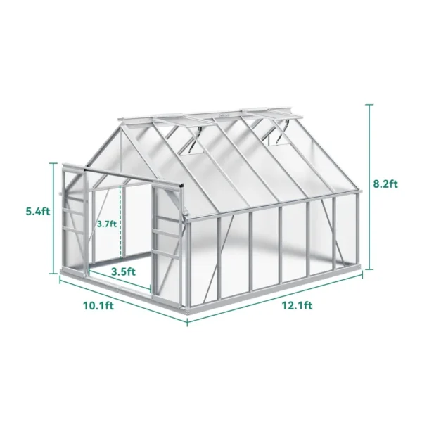 10x12 FT PC Greenhouse with Sliding Doors & Adjustable Roof Vents - 图片 12