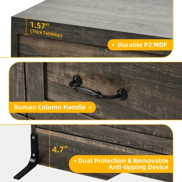 Mid-Century 6-Drawer Double Dresser with Charging Station and Storage Bag - 图片 24