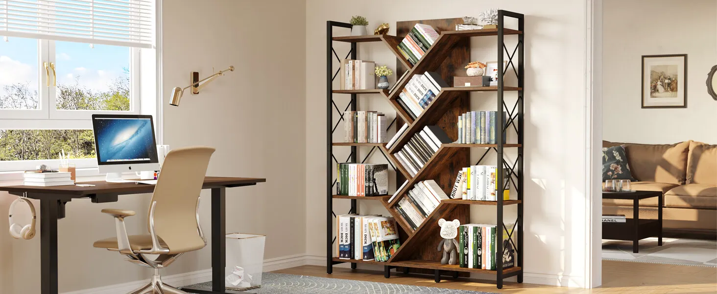 70"H x 55"W Large Wood Tree Display Shelves Bookcase - 图片 3