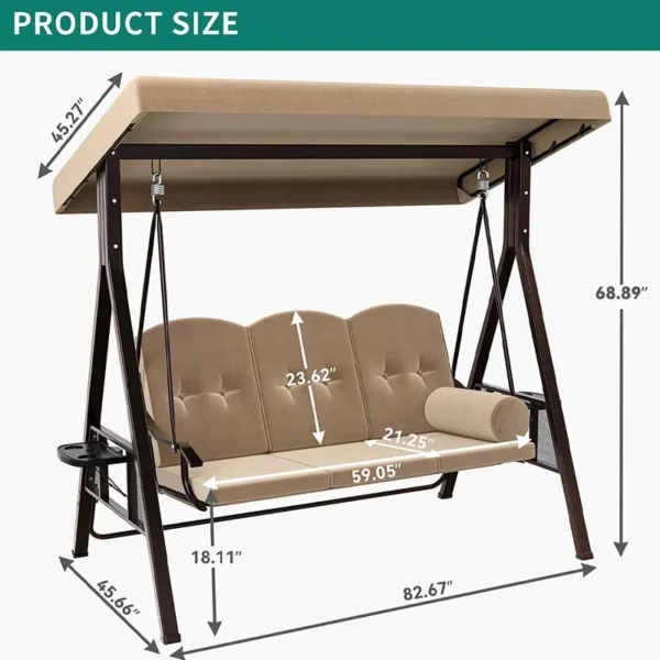 3-Person Canopy Porch Swing Outdoor Large Patio Swing Chair - 图片 18