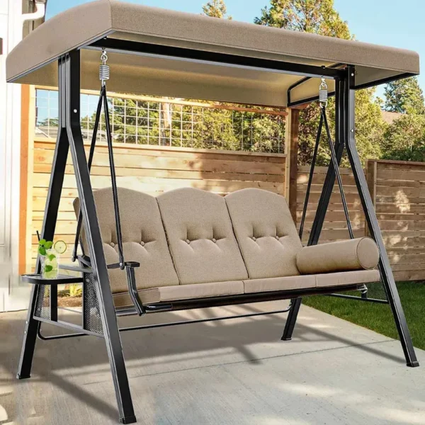 3-Person Canopy Porch Swing Outdoor Large Patio Swing Chair