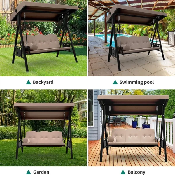 3-Person Canopy Porch Swing Outdoor Large Patio Swing Chair - 图片 14