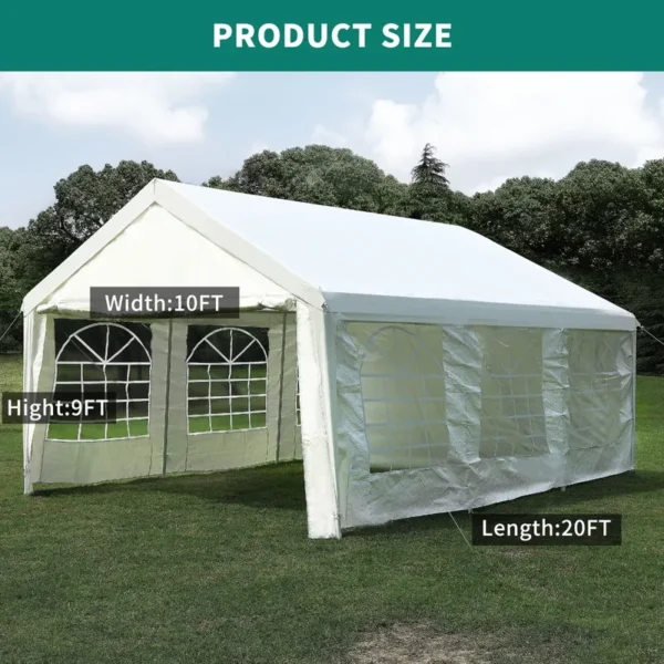 10x20FT Outdoor Canopy Tent Galvanized Heavy Duty Party Tent Wedding Event Shelters Carport Removable Sidewalls & 1 Storage Bags - 图片 4