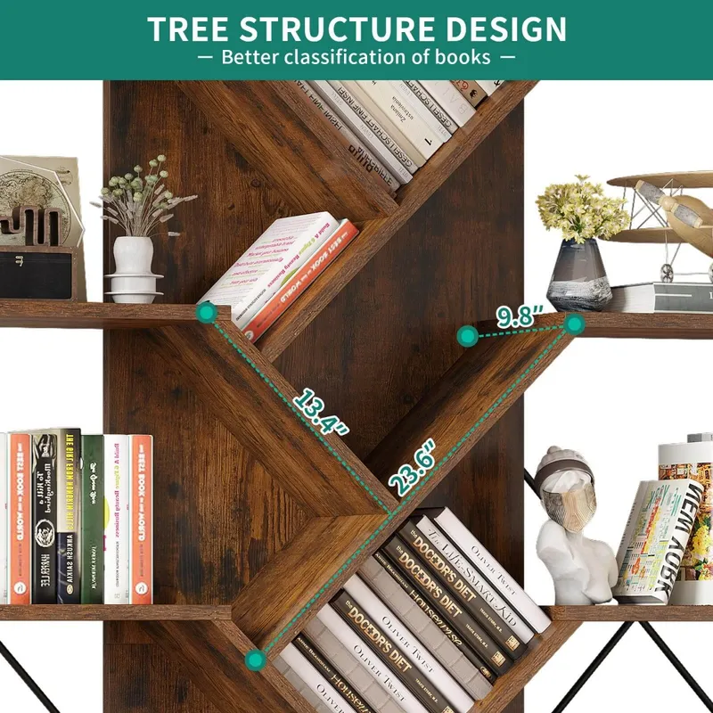 70"H x 55"W Large Wood Tree Display Shelves Bookcase - 图片 7