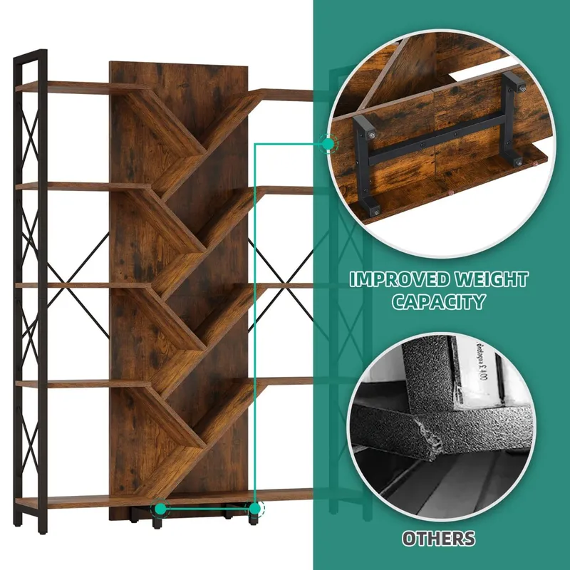 70"H x 55"W Large Wood Tree Display Shelves Bookcase - 图片 6