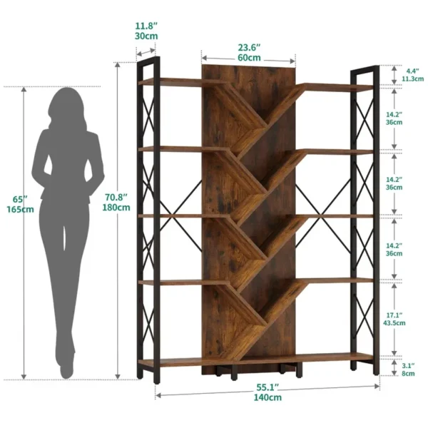 70"H x 55"W Large Wood Tree Display Shelves Bookcase - 图片 8